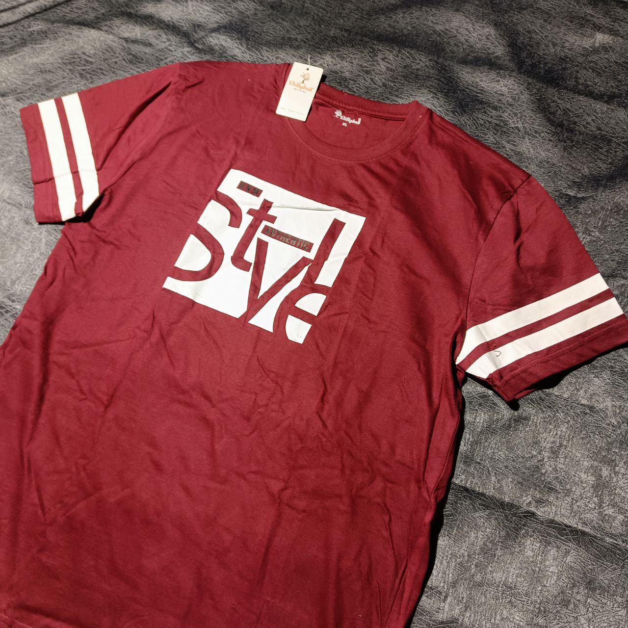 DNM Authentic Style T-shirt - Classic Maroon with White Sleeve Stripes