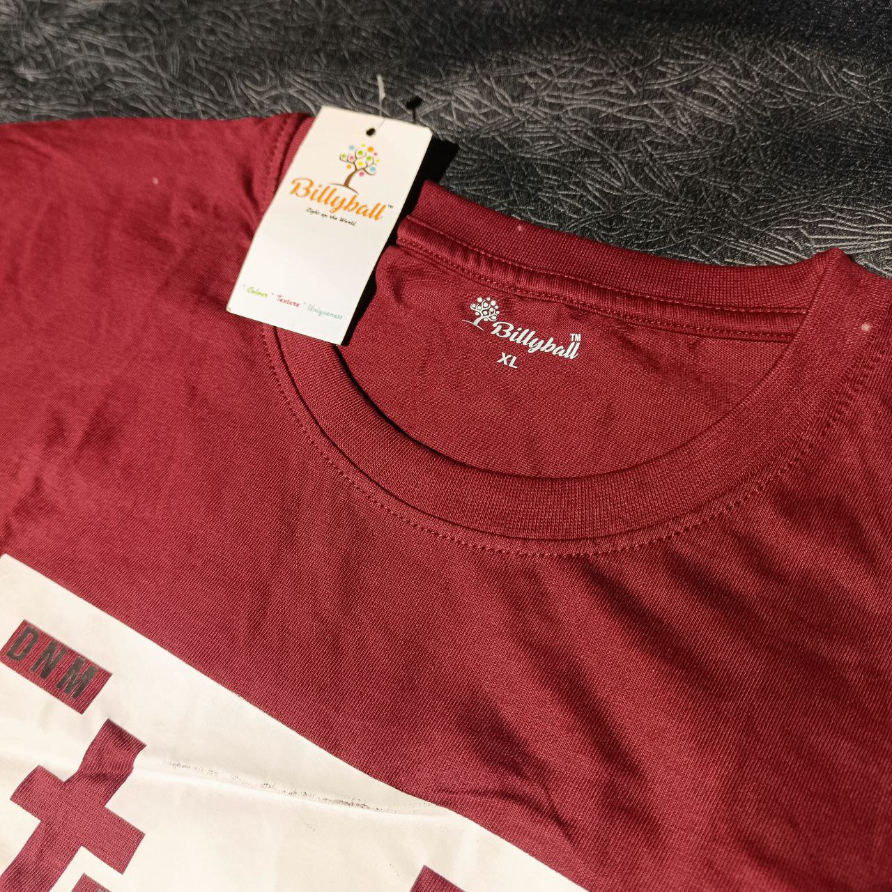 DNM Authentic Style T-shirt - Classic Maroon with White Sleeve Stripes - Image 3