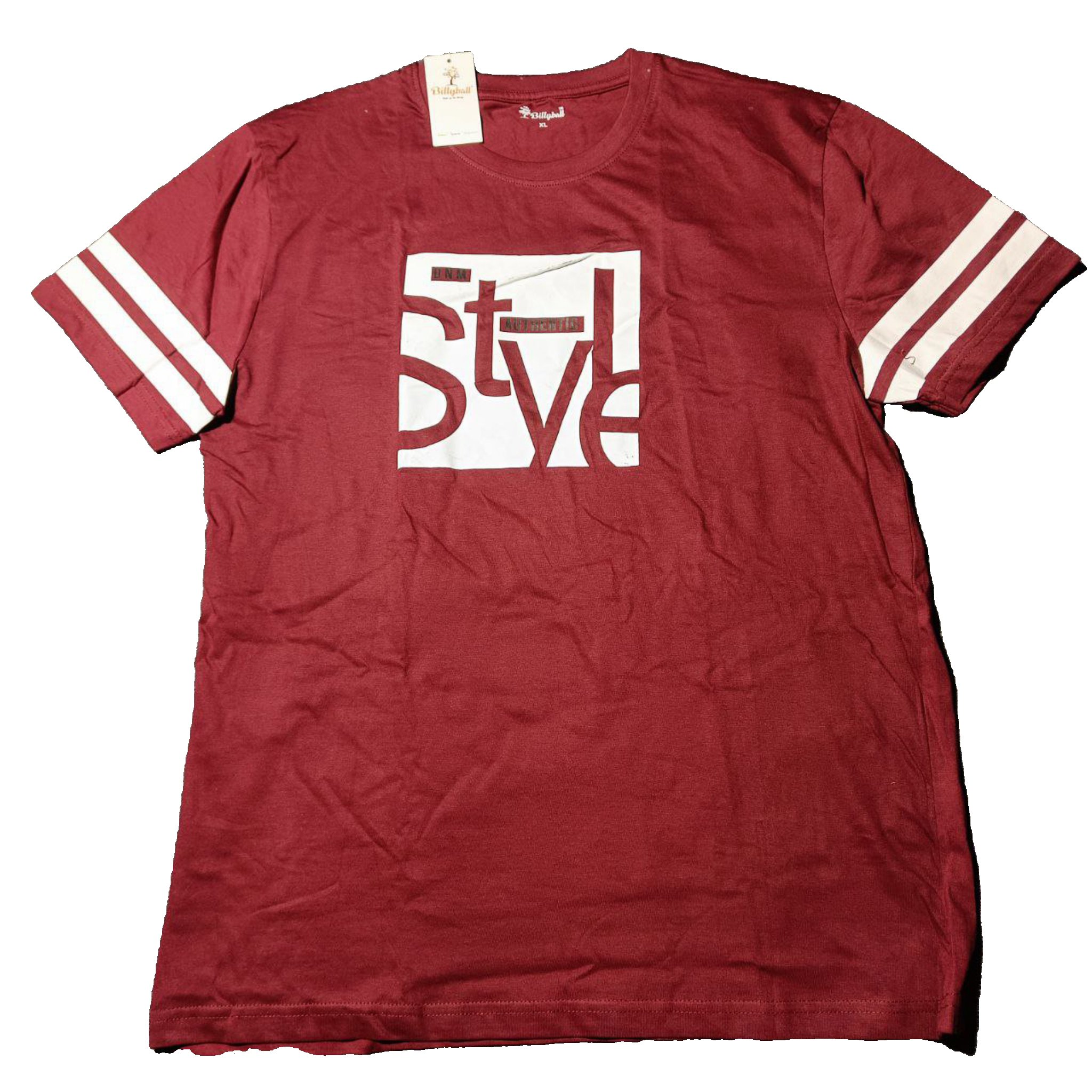 DNM Authentic Style T-shirt - Classic Maroon with White Sleeve Stripes - Image 5
