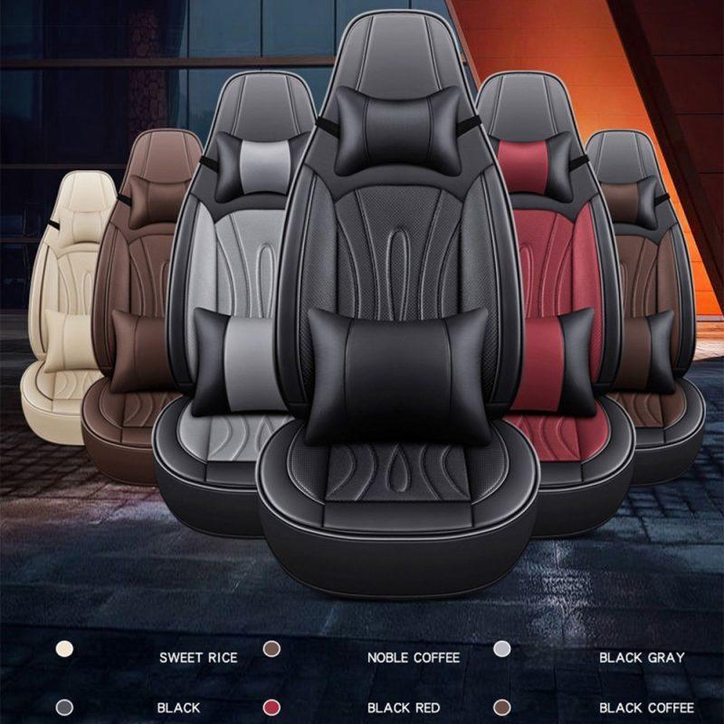 5D Full-Surround Luxury Leather Car Seat Covers – Complete VIP Set (Includes Neck & Lumbar Pillows)